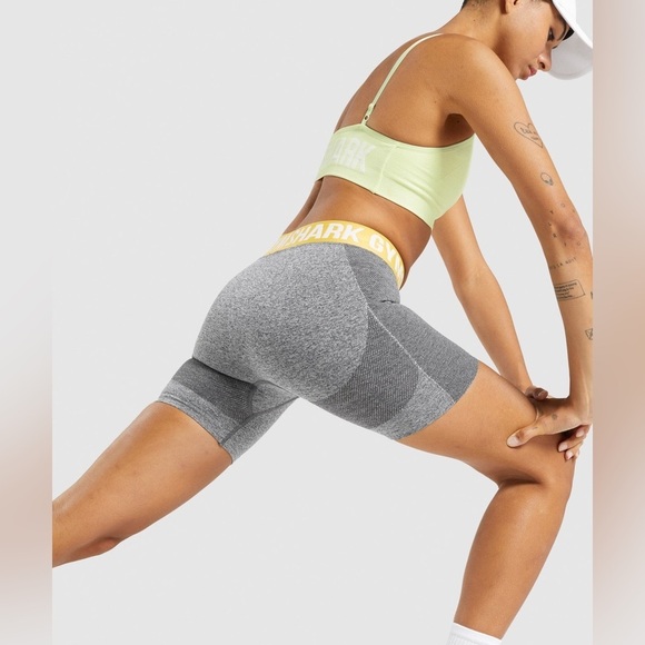 GYMSHARK Gray and Yellow Athletic Flex Stretch Shorts, M - Picture 4 of 9